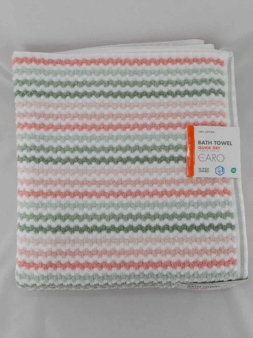 NWT 2Pc Caro Retro Boho Bath Towel Set Sage Green Blush Pink Quick Dry